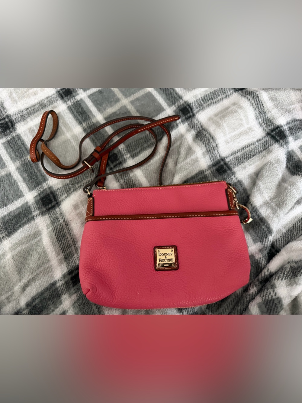 Dooney & Bourke Hot Pink Leather Crossbody with Brown Trim